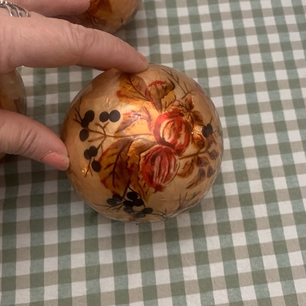 Hand-Painted Gold globe  with Floral Design set of 4